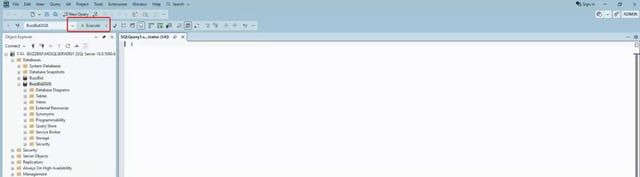 SSMS toolbar and query workspace with Execute highlighted