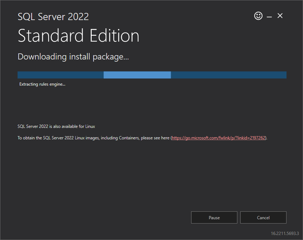SQL Server installer downloading and extracting the installation package.